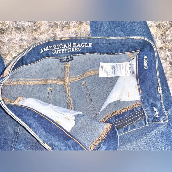 American Eagle Outfitters Ladies sz 0 Short Blue Jeggings Mid Rise Super Stretch - Picture 4 of 5